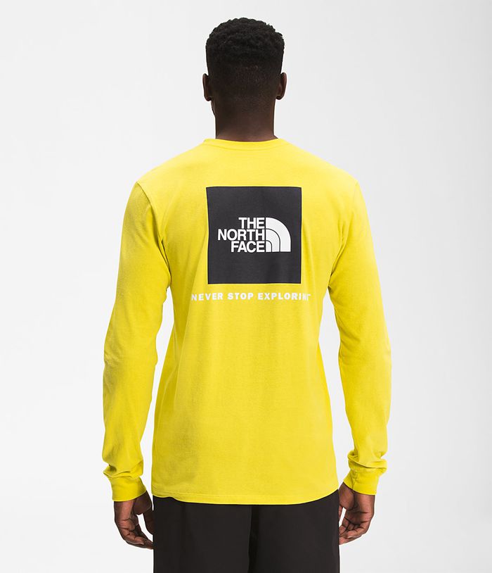 Camiseta The North Face Hombre Manga Larga Box Nse - Colombia EXWHGJ720 - Amarillo